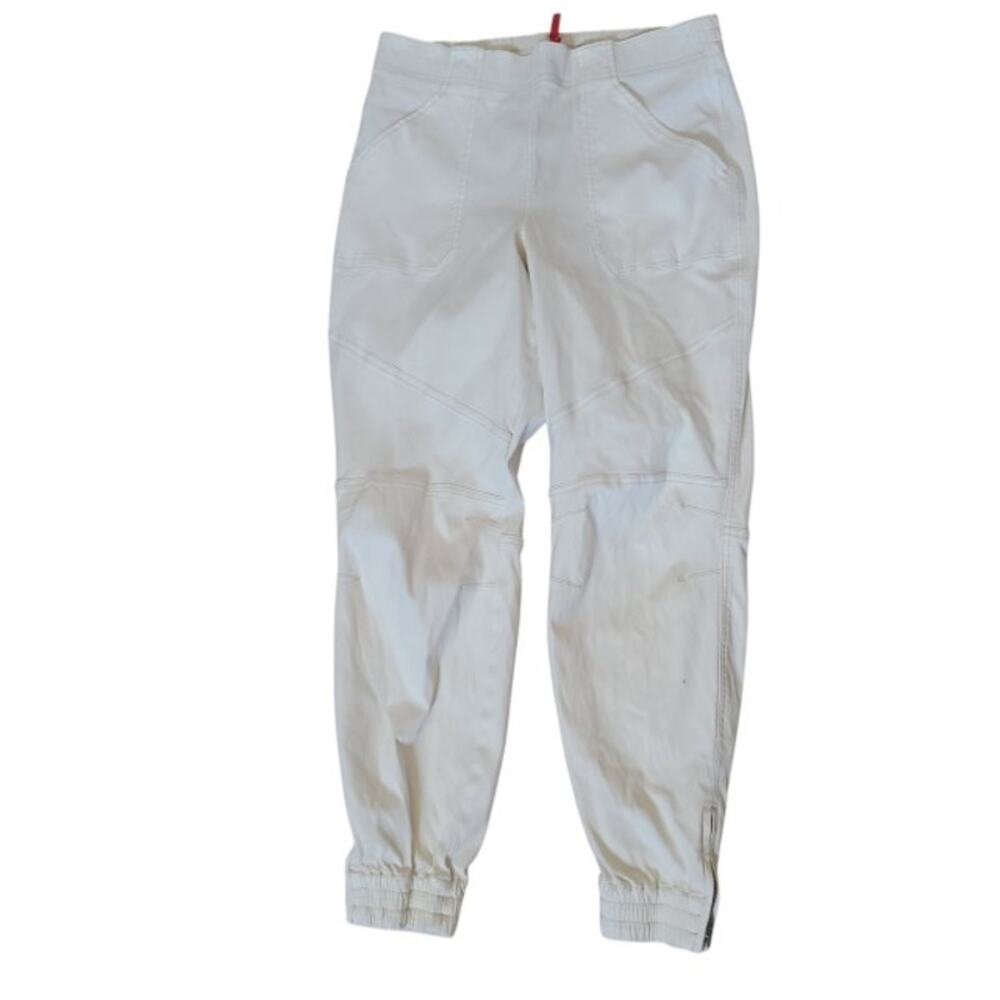 Spanx Stretch Twill Moto Jogger Pants XL Cream Ivory Zip Ankle Athleisure Travel